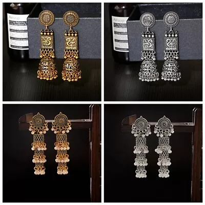 Ethnic Women Round Long Earrings Jhumka Pearl Bell Indian Style Vintage Earrings • $5.47