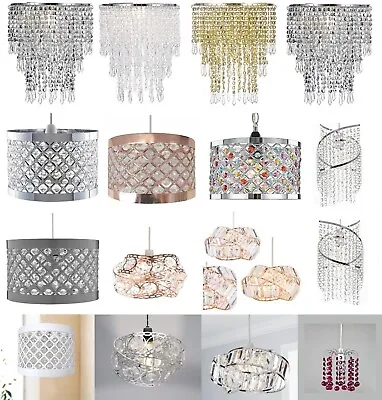 New Modern Chandelier Ceiling Pendant Lightshades Acrylic Crystal Droplet Beaded • £8.90