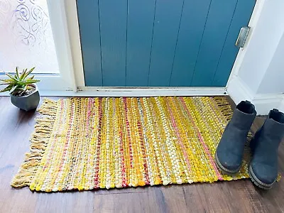 Yellow Chindi Rug - Recycled Cotton Indian Sustainable Boho Hippie Fairtrade • £17.95