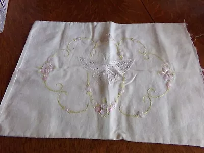 White Yellow & Pale Pink Embroidered Butterfly & Flower  Pillow Case 20  By 14  • $1
