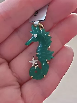 Glenn Lehrer Sea Horse Green Onyx & Diamonds 9K Gold Pendant • £499.99