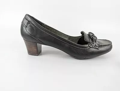 M & S Footglove Black Leather Mid Heel Shoes Uk 7.5 • £19.99