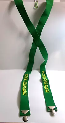 Vintage John Deere Suspenders Cross Back Green Yellow Spellout Adjustable • $0.01