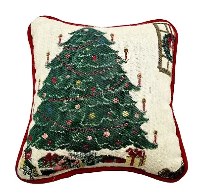 $18.99 • Buy Vintage Christmas Tree Tapestry Throw Pillow  Presents Red Trim Riverdale 8x8 