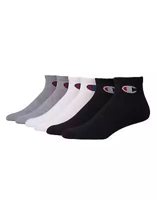 Champion Ankle Socks Men 6 Pack Wicking Arch Support Cushioned Knit Logo Sz 6-12 • $15