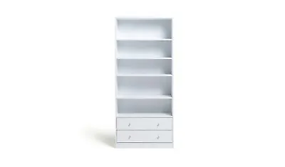 Maine 2 Drawer Tall Bookcase 6 Shelf Display Deep Shelving Storage - White • £69.99