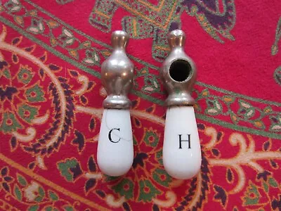 2 Vtg White PORCELAIN FAUCET HANDLES Levers Bathroom Sink Tub Hot Cold.. SALVAGE • $15