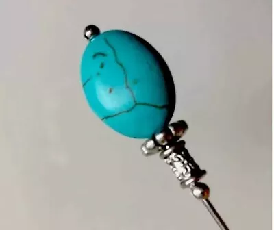 £5.99 • Buy Turquoise Gemstone Vintage Silver Style 3 Inch Long Hat Pin &Protector**
