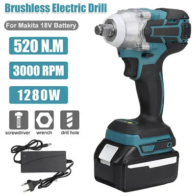 1/2  Brushless Impact Wrench 520Nm Drill Driver Cordless Tool For Makita Battery • $49.98