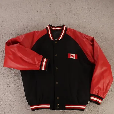 Steve & Barrys Jacket Mens M Black Red Canada Flag Maple Leaf Bomber Varsity • $55.77