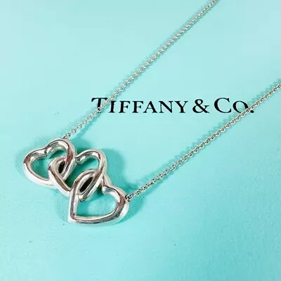 Tiffany & Co. Triple Open Heart Necklace Pendant Silver 925 Used • $85