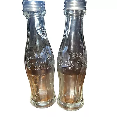 Coca-Cola Mini Glear Coke Bottle Salt Pepper Shakers Metal Screw Tops 5.75” Tall • £9.62