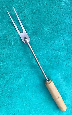 Vtg A & J  Meat Fork 13.5  Long Wood Handle Stainless Steel Strong N Sturdy USA • $8.99