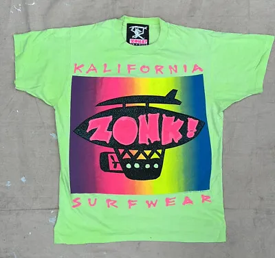 1989 Vintage Zonk Kalifornia Surfer Wear T Shirt. Neón Colors. • $45