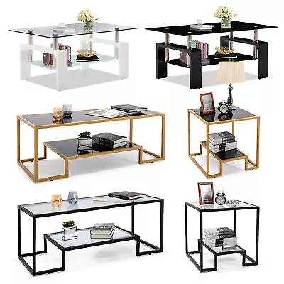 Modern Metal Glass Coffee Table Side End Table Shelf Living RoomOffice Furniture • $89.99