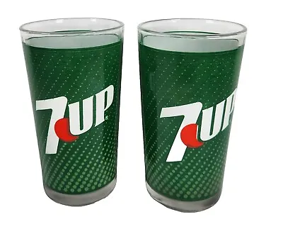 Vtg 7up Red Spot Drinking Glass Cup Wrap Around Logo 5” Tall PAIR Set Of 2 • $11.99