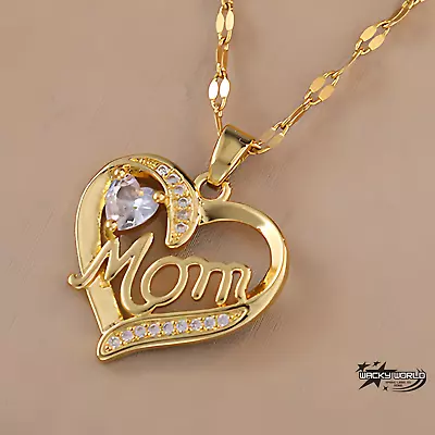 Mothers Day Gift 14K Gold Plated Mom Heart Pendant Necklace Women Wife Jewelry • $18.74