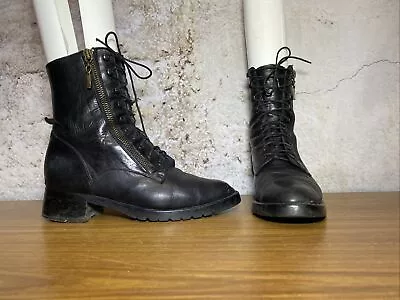 Fornarina City Ballet Lace Up Biker Boots Supple Black Leather Size 35 U9 • $39.99