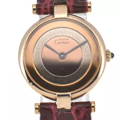 △ CARTIER Must Vendome SV925(GP)/Leather Trinity Dial Quartz Ladies B#127437 • $541.20