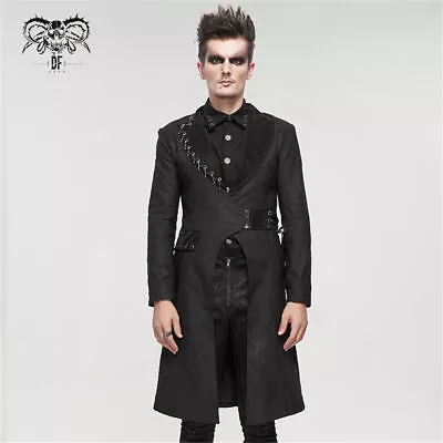 Devil Fashion Black Gothic Turn Down Collar Jacket  Punk Mid-length Coat For Men • $119.86