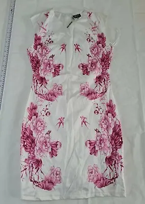 Ladies Dress Cotton Club Size 10 Sleeveless Short White Pink Pattern N.o 2275 • £13.99