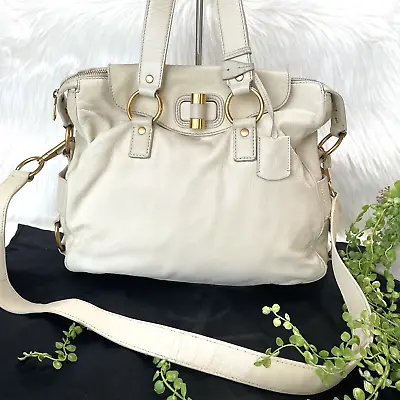 Yves Saint Laurent Muse Shoulder Hand 2way Bag White Beige Leather Auth • $249