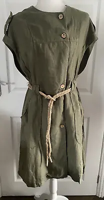 ZARA Khaki Linen Military Utility Dress Size S • £15