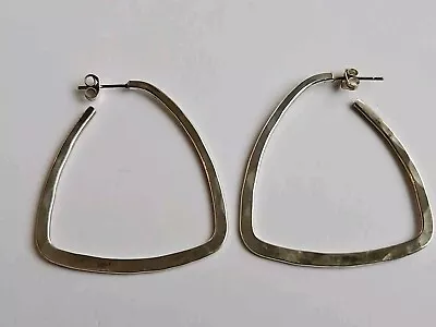 Sterling Silver Hammered Hoop Earrings! HANDMADE! NICE Triangle Shape VINTAGE! • $17.99