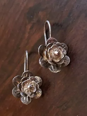 Beautiful Vintage Silver 950 Middle Eastern Flower Rose Earrings Earring Pierced • $19.99