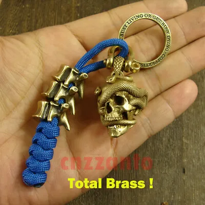 Brass “ Skull + Snake + Vertebrae    Key Chain Ring Lanyard Bead Biker Funker • $55.99