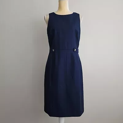 Size 8 J. CREW Navy Blue Sleeveless Sheath Dress With Waist Tabs A0047 • $34.99
