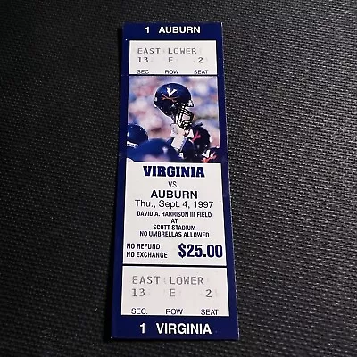 1997 VIRGINIA Vs AUBURN Football FULL Ticket NCAA SEC  TIGERS • $15.99