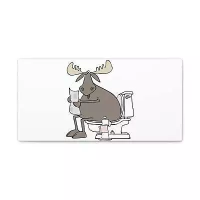 Moose Reading Newspaper On Toilet Funny Canvas Wall Art For Home Decor Ready-to • $89.99