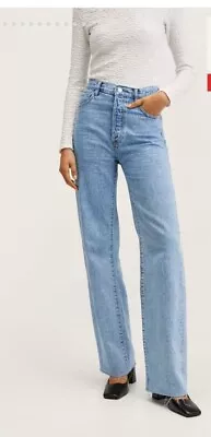 Mango MNG Nora High Rise Wide-Leg Raw Hem Distressed Denim Jeans - Size 1 • $18