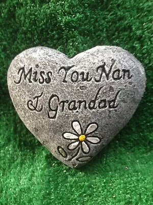 Miss You Nan & Grandad stone Heartmemorial plaque Concrete Ornament Grave • £9.82