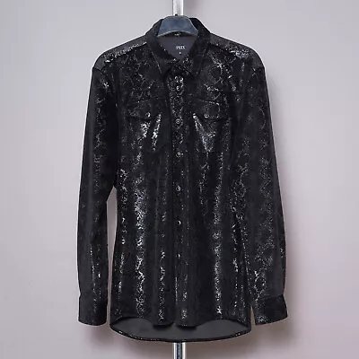 PHIX Mens Black Velvet Western Shirt Cowboy Snake Print Snap Small Long Sleeve S • $124.34