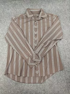 7 Diamonds Mens Long Sleeve Button Down Brown Blue Stripes Size 2XL • $22.99