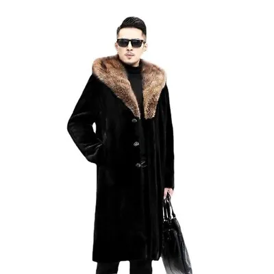 Winter Men's Fur Coat Hooded Long Faux Mink Fur Loose Casual Fur Warm Jacket New • $137.69
