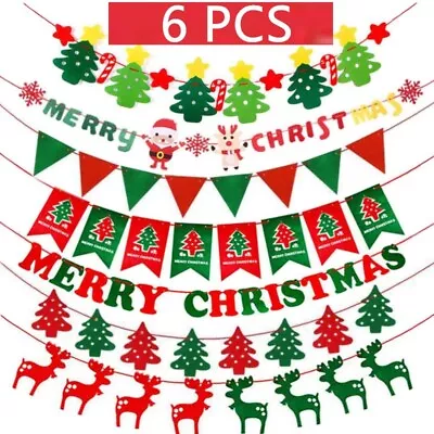 6Pcs Merry Christmas Bunting Garland Banner Hanging Flag XMAS Tree Party Decor • $8.79