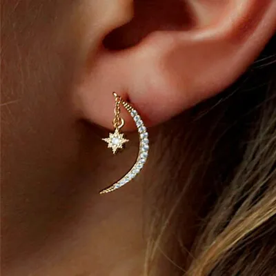 $1.98 • Buy Elegant Star Moon 18k Yellow Gold Plated Stud Earrings Women Wedding Jewelry