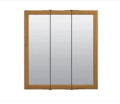 NEW Zenith K24 24  OAK Wood Framed Tri-View Medicine Cabinet X2 Shelves • $110