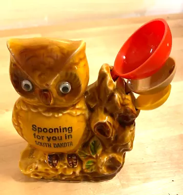 Vtg Owl Measuring Spoon Holder 3 Spoons  Spooning For You In South Dakota Ring • $8.95