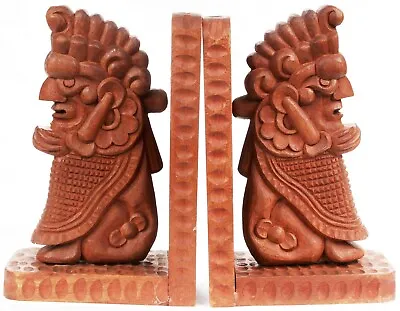 Vintage Mexican Carved Wooden Aztec Mayan Warrior Bookends Mesoamerican Mexico • $64.99