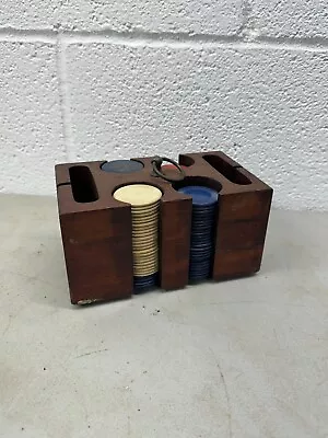 Antique Mahogany Portable Gambling Poker Chips Box Cards Games Box • $65