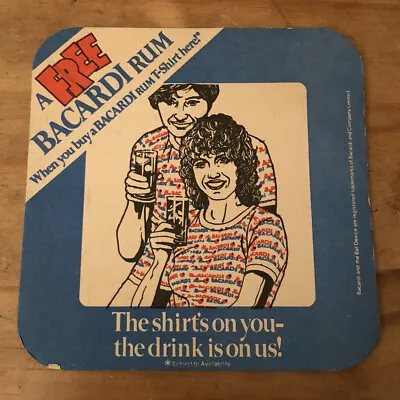 Rare Vintage 1980’s Bacardi Rum Free T Shirt Beer Mat Large Size 145 X 145mm • £3