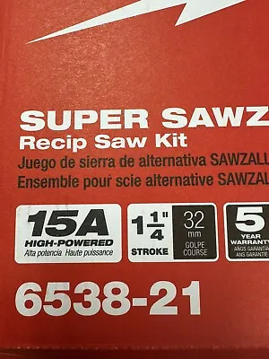 Milwaukee 6538-21 120V AC 15 Amp Super SAWZALL Reciprocating Saw With Case • $179