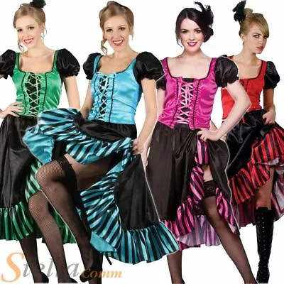 Ladies Sexy Burlesque Western Can Can Cowboy Saloon Girl Fancy Dress Costumes • £28.99