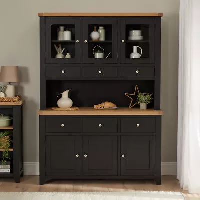 Cheshire Black Painted Oak Large Glazed Dresser Sideboard • £1049