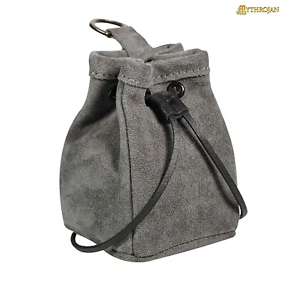 Medieval Belt Bag Drawstring Suede Leather Pouch Cosplay Costume Accessory Grey • $24.99