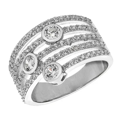 925 Silver 12mm CZ Multi Band Round Cut Statement Ring - Size 'N' - Gift Boxed • $62.24